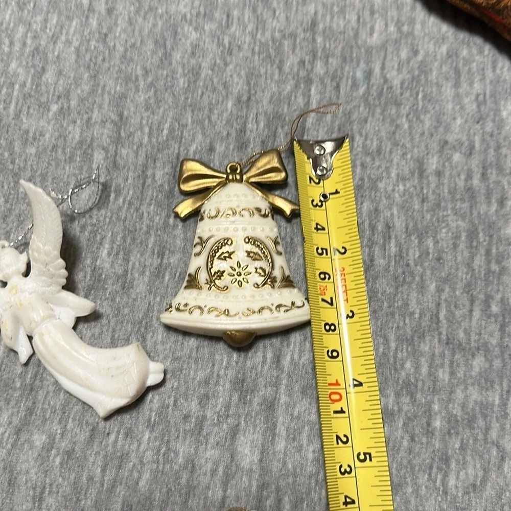 Vintage Gold & White Plastic Christmas Ornaments Lot of 10